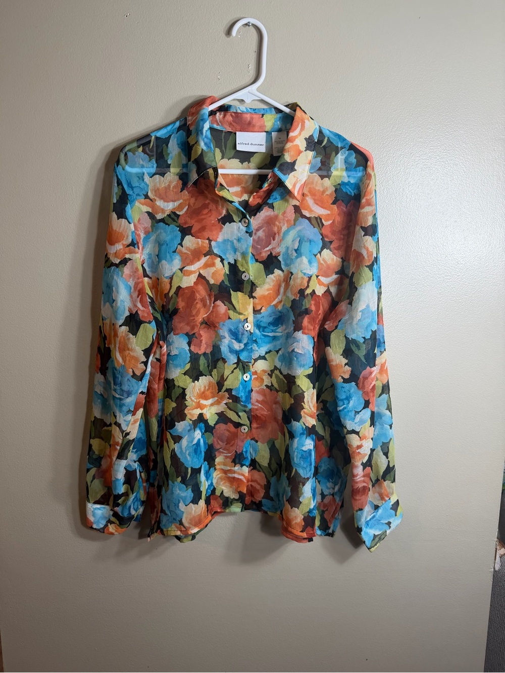 Alfred Dunner Watercolor Floral Sheer Blouse | Size 14